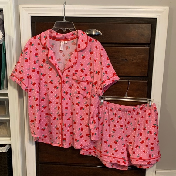Pink Cherry Print Pajama Set - Picture 1 of 7